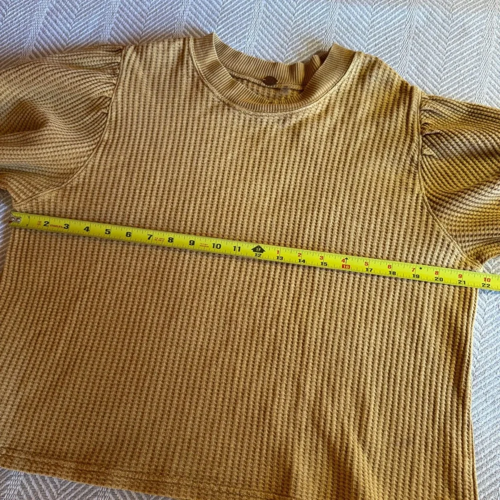 Free People FP One Tasha Cropped Thermal Mustard Yellow Waffle Sleeve Top Medium